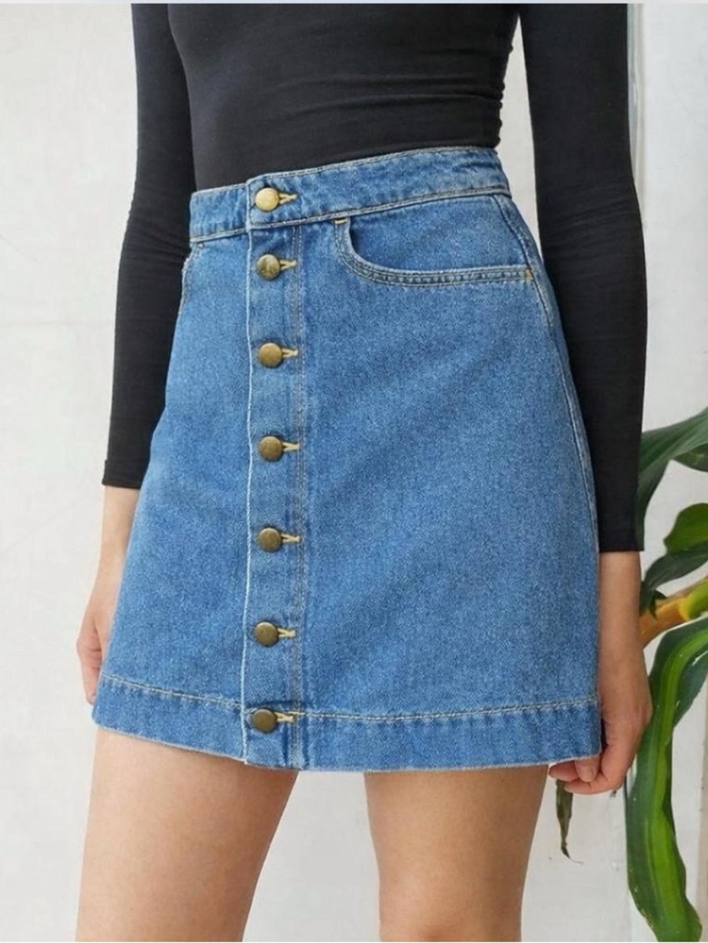 American Apparel Light Blue Button-Front Denim Mini Skirt